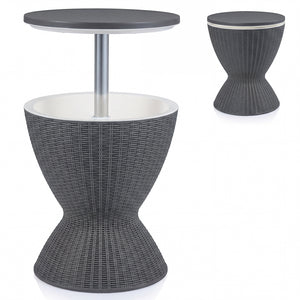 3 Pieces Outdoor Rattan Bar Table with Extendable Tabletop-Gray