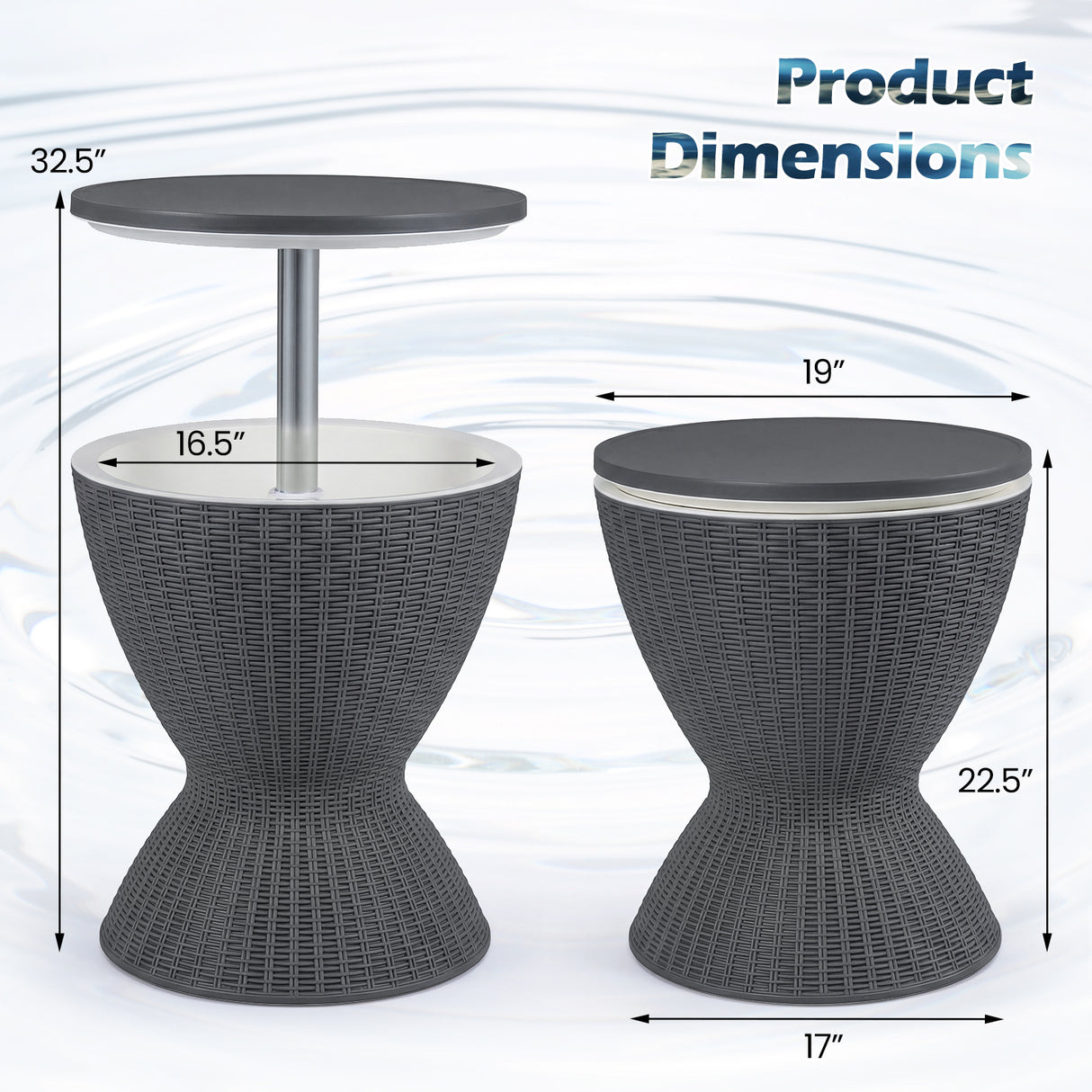 3 Pieces Outdoor Rattan Bar Table with Extendable Tabletop-Gray
