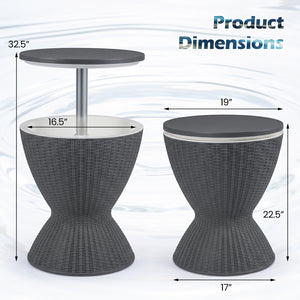 3 Pieces Outdoor Rattan Bar Table with Extendable Tabletop-Gray