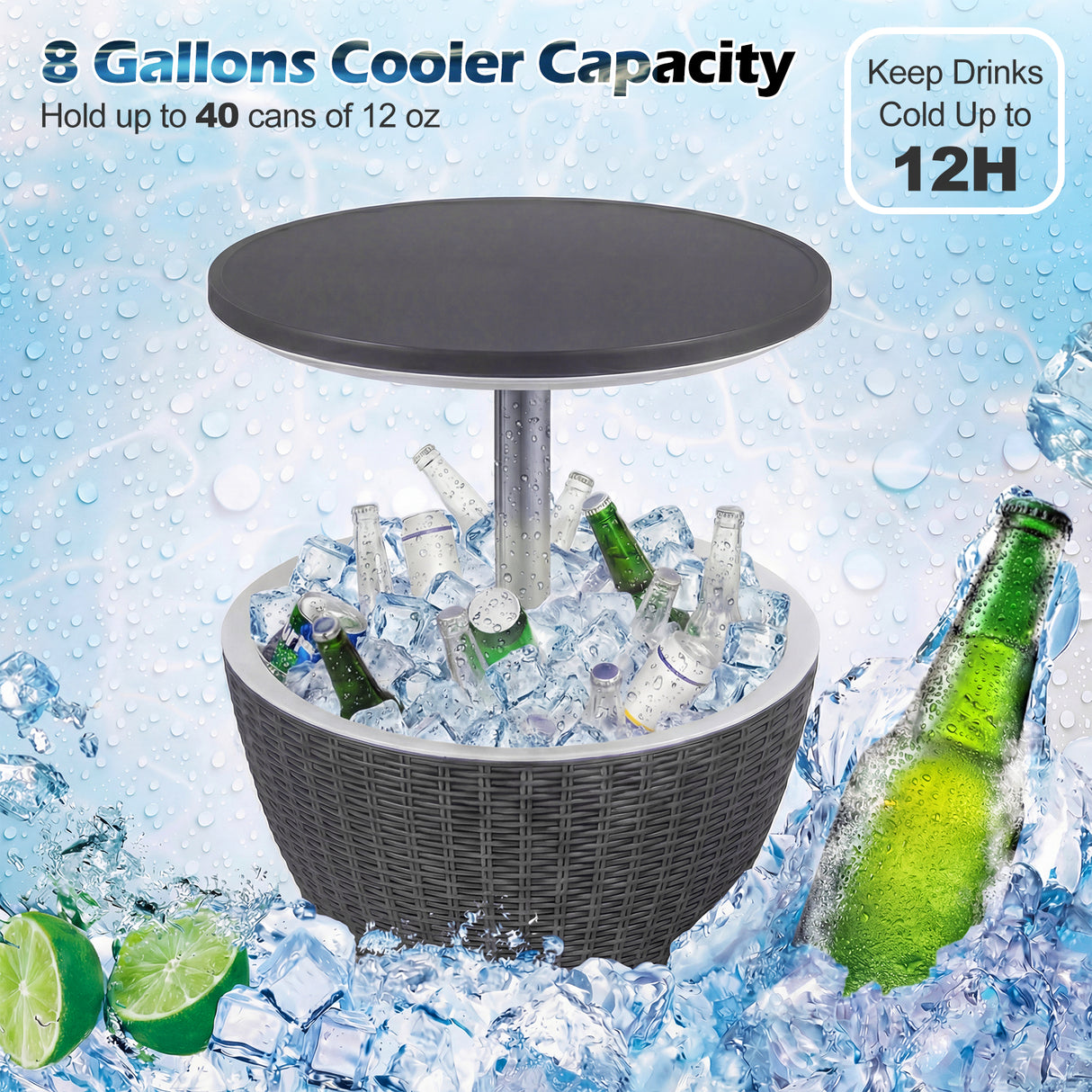 3 Pieces Outdoor Rattan Bar Table with Extendable Tabletop-Gray