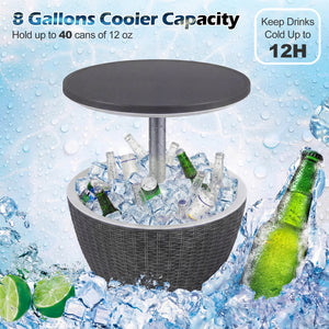 3 Pieces Outdoor Rattan Bar Table with Extendable Tabletop-Gray