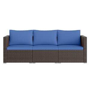 3 Pieces Outdoor Sectional Sofa Set with Soft Cushions-Navy