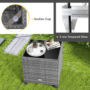 3 Pieces Outdoor Wicker Conversation Set with Tempered Glass Tabletop-Beige