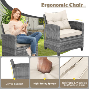 3 Pieces Outdoor Wicker Conversation Set with Tempered Glass Tabletop-White