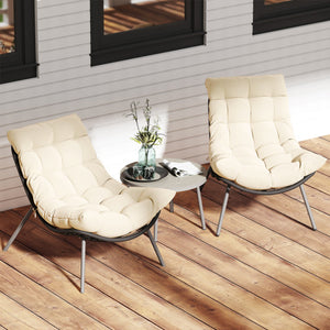 3 Pieces PE Rattan Conversation Set with Cushioned Papasan Chairs-Beige