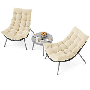 3 Pieces PE Rattan Conversation Set with Cushioned Papasan Chairs-Beige