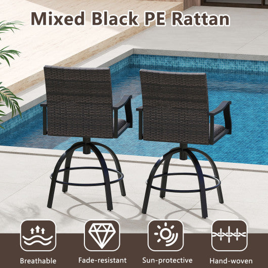 3 Pieces PE Wicker Patio Swivel Bar Set with Quick-Drying Foam-Black