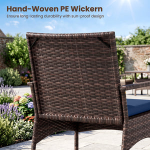 3 Pieces PE Wicker Rocking Bistro Set with 2-Tier Side Table Cushions and Ergonomic Armchairs for Porch-Navy