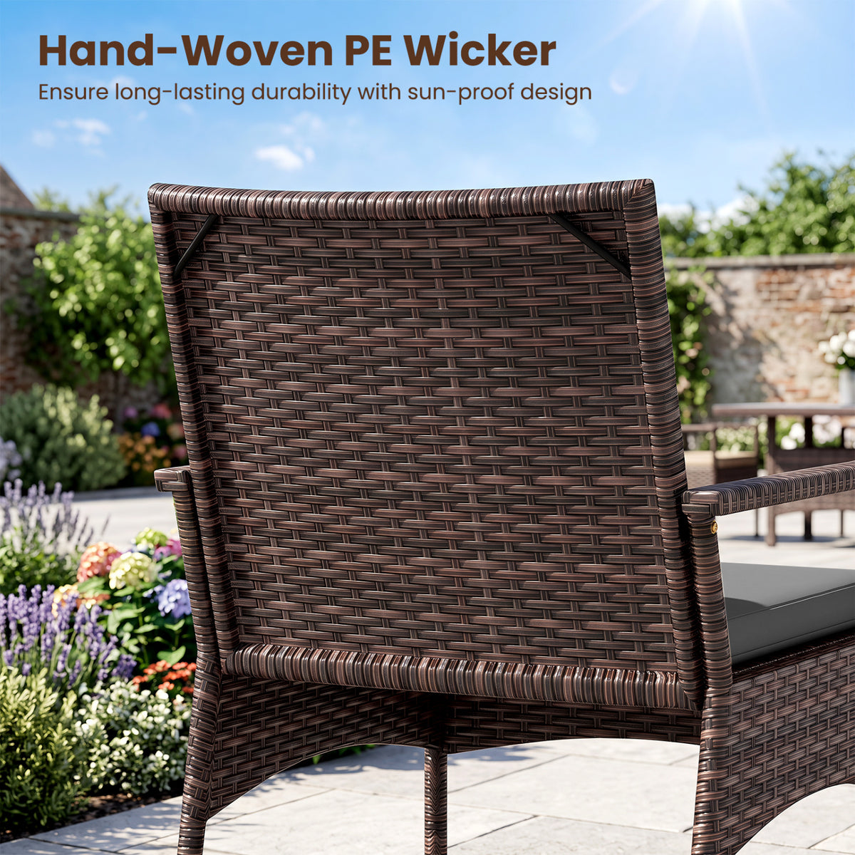 3 Pieces PE Wicker Rocking Bistro Set with 2-Tier Side Table Cushions and Ergonomic Armchairs for Porch-Gray