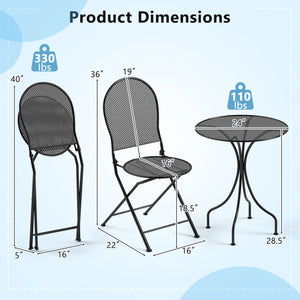 3 Pieces Patio Bistro Set Outdoor Conversation Furniture Table and Folding Chair
