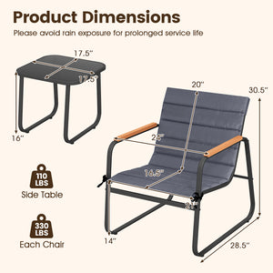 3 Pieces Patio Bistro Set Outdoor Fabric Conversation Set-Gray