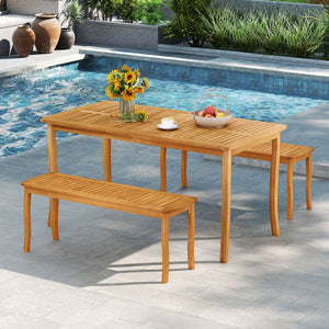 3 Pieces Patio Dining Set with Acacia Wood Outdoor Table and Benches