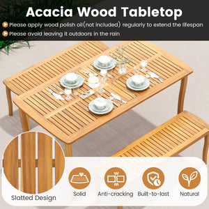 3  Pieces  Patio  Dining  Set with  Acacia  Wood  Outdoor  Table  and  Benches