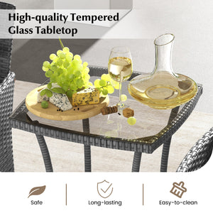 3 Pieces Patio Furniture Set with Cushioned Patio Chairs and Tempered Glass Coffee Table-Navy