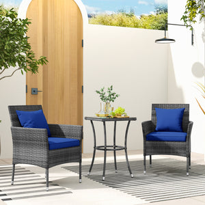 3 Pieces Patio Furniture Set with Cushioned Patio Chairs and Tempered Glass Coffee Table-Navy