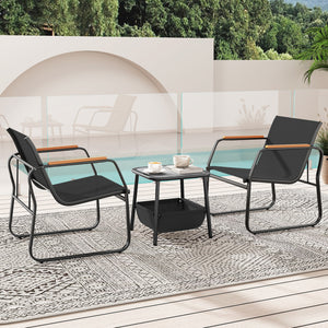 3 Pieces Patio Furniture Set Outdoor Bistro Conversation Set-Black