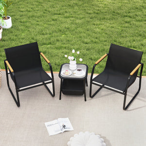 3 Pieces Patio Furniture Set Outdoor Bistro Conversation Set-Black