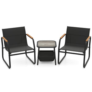 3 Pieces Patio Furniture Set Outdoor Bistro Conversation Set-Black
