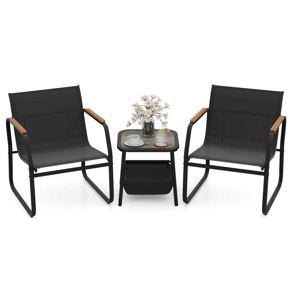 3 Pieces Patio Furniture Set Outdoor Bistro Conversation Set-Black
