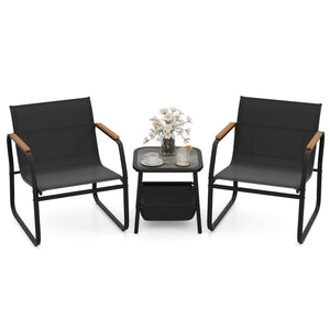 3 Pieces Patio Furniture Set Outdoor Bistro Conversation Set-Black