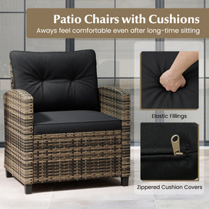 3 Pieces Patio Furniture Set with Tempered Glass Coffee Table-Black & Brown
