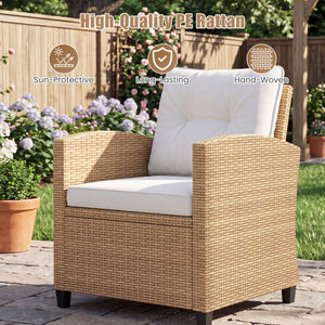 3 Pieces Patio Furniture Set with Tempered Glass Coffee Table-Tan White