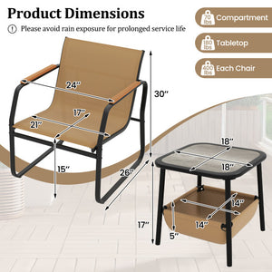 3 Pieces Patio Furniture Set Outdoor Bistro Conversation Set-Brown