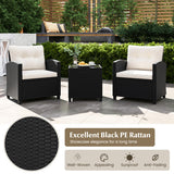 3 Pieces Patio Furniture Set with Tempered Glass Coffee Table-White
