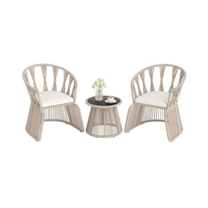 3 Pieces Patio Leisure Chair Set with Rope-Woven Armchairs and Seat Cushions-Off White