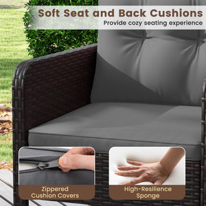 3 Pieces Patio PE Wicker Furniture Set with Cushions  for Porch and Balcony-Gray