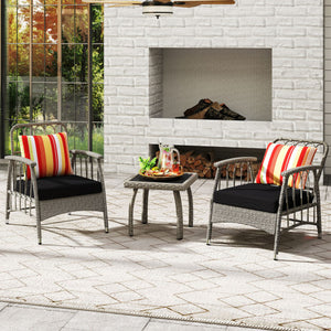 3 Pieces Patio PE Wicker Furniture Set with 5-Level Adjustable Backrest-Gray