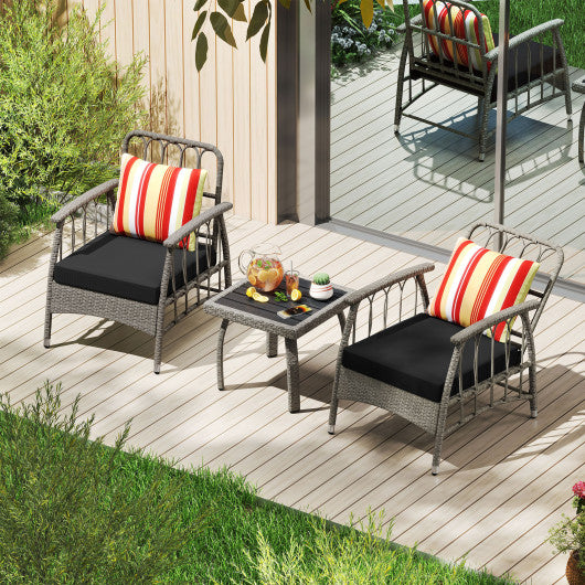 3 Pieces Patio PE Wicker Furniture Set with 5-Level Adjustable Backrest-Gray
