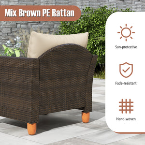 3 Pieces Patio Rattan Bistro Furniture Set with Wooden Table Top-Beige