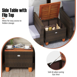 3 Pieces Patio Rattan Bistro Furniture Set with Wooden Table Top-Gray