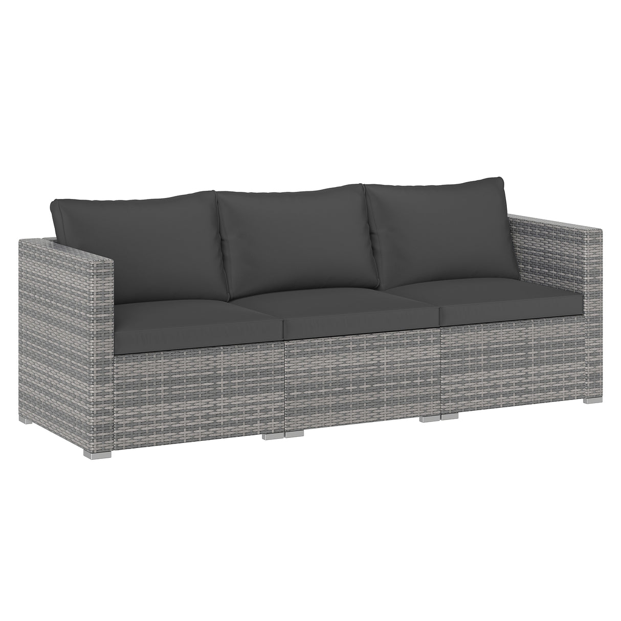 3 Pieces Patio Sectional Sofa Set PE Rattan Modular Couch Furniture Set with Soft Cushions-Black
