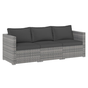 3 Pieces Patio Sectional Sofa Set PE Rattan Modular Couch Furniture Set with Soft Cushions-Black
