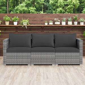 3 Pieces Patio Sectional Sofa Set PE Rattan Modular Couch Furniture Set with Soft Cushions-Black