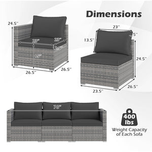 3 Pieces Patio Sectional Sofa Set PE Rattan Modular Couch Furniture Set with Soft Cushions-Black
