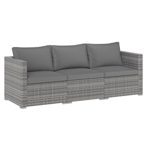 3 Pieces Patio Sectional Sofa Set PE Rattan Modular Couch Furniture Set with Soft Cushions-Gray