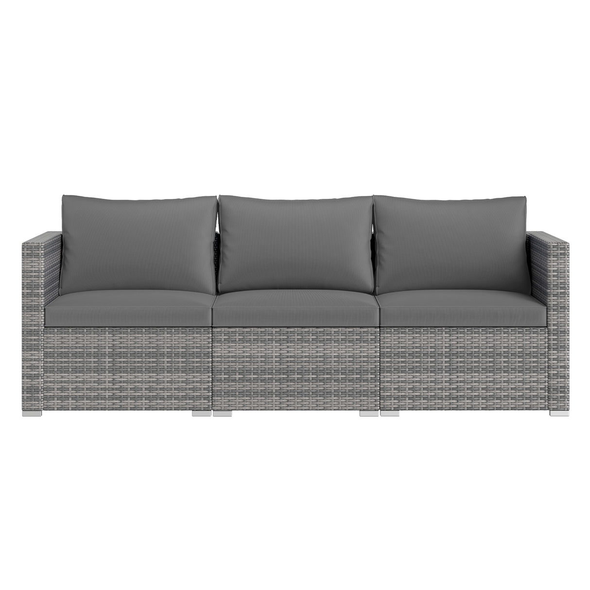3 Pieces Patio Sectional Sofa Set PE Rattan Modular Couch Furniture Set with Soft Cushions-Gray