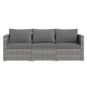 3 Pieces Patio Sectional Sofa Set PE Rattan Modular Couch Furniture Set with Soft Cushions-Gray