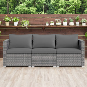 3 Pieces Patio Sectional Sofa Set PE Rattan Modular Couch Furniture Set with Soft Cushions-Gray