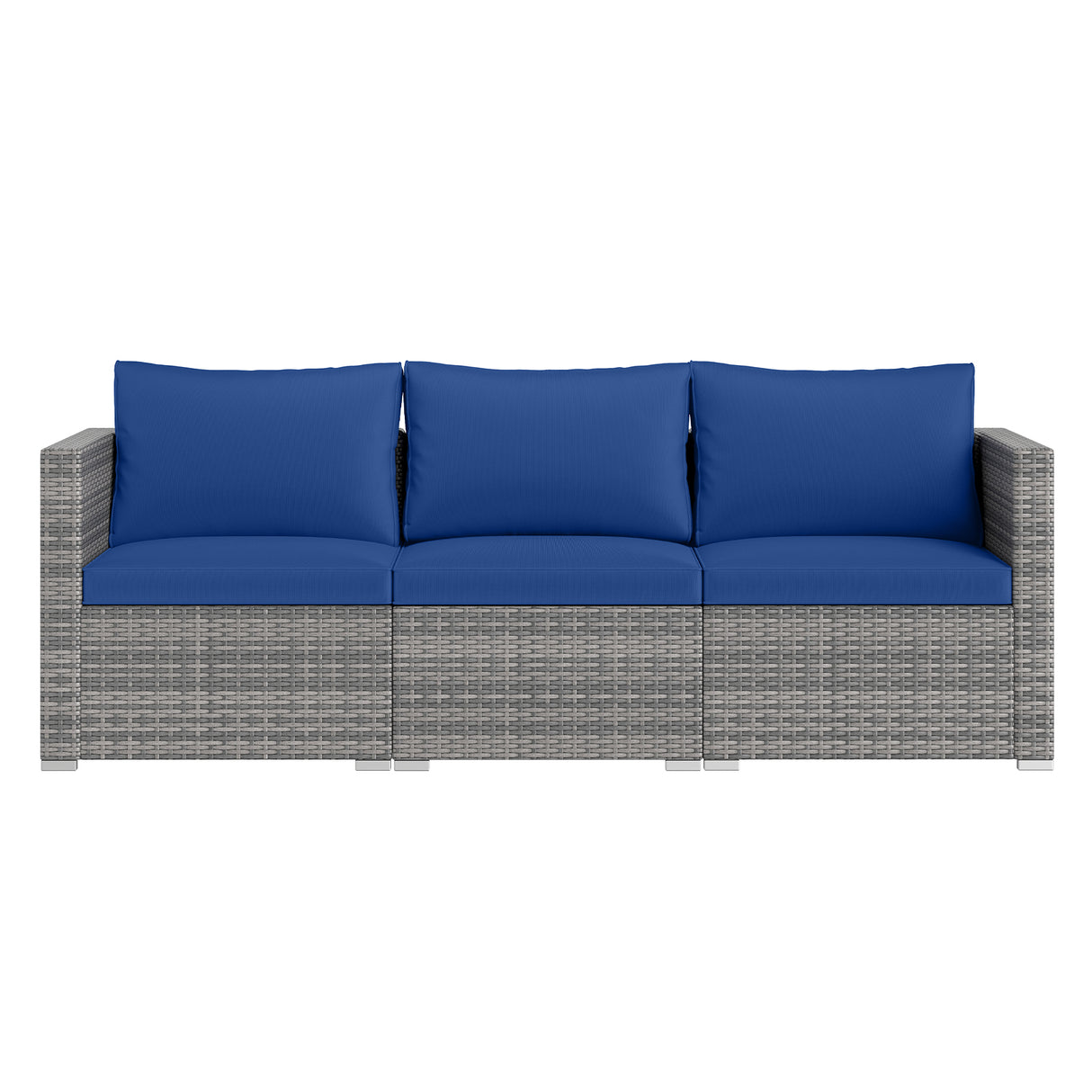3 Pieces Patio Sectional Sofa Set PE Rattan Modular Couch Furniture Set with Soft Cushions-Navy