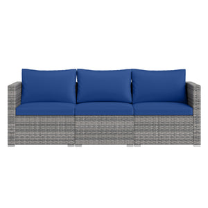 3 Pieces Patio Sectional Sofa Set PE Rattan Modular Couch Furniture Set with Soft Cushions-Navy