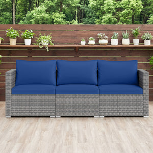 3 Pieces Patio Sectional Sofa Set PE Rattan Modular Couch Furniture Set with Soft Cushions-Navy