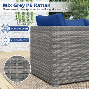 3 Pieces Patio Sectional Sofa Set PE Rattan Modular Couch Furniture Set with Soft Cushions-Navy
