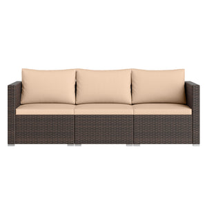 3 Pieces Patio Sectional Sofa Set with Soft Cushions-Beige
