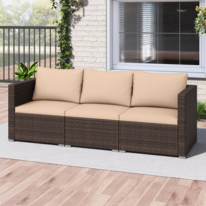 3 Pieces Patio Sectional Sofa Set with Soft Cushions-Beige