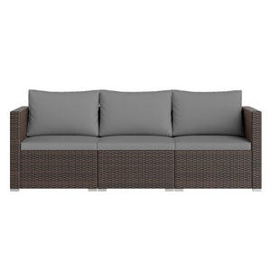3 Pieces Patio Sectional Sofa Set with Soft Cushions-Gray