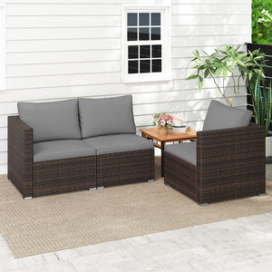 3 Pieces Patio Sectional Sofa Set with Soft Cushions-Gray